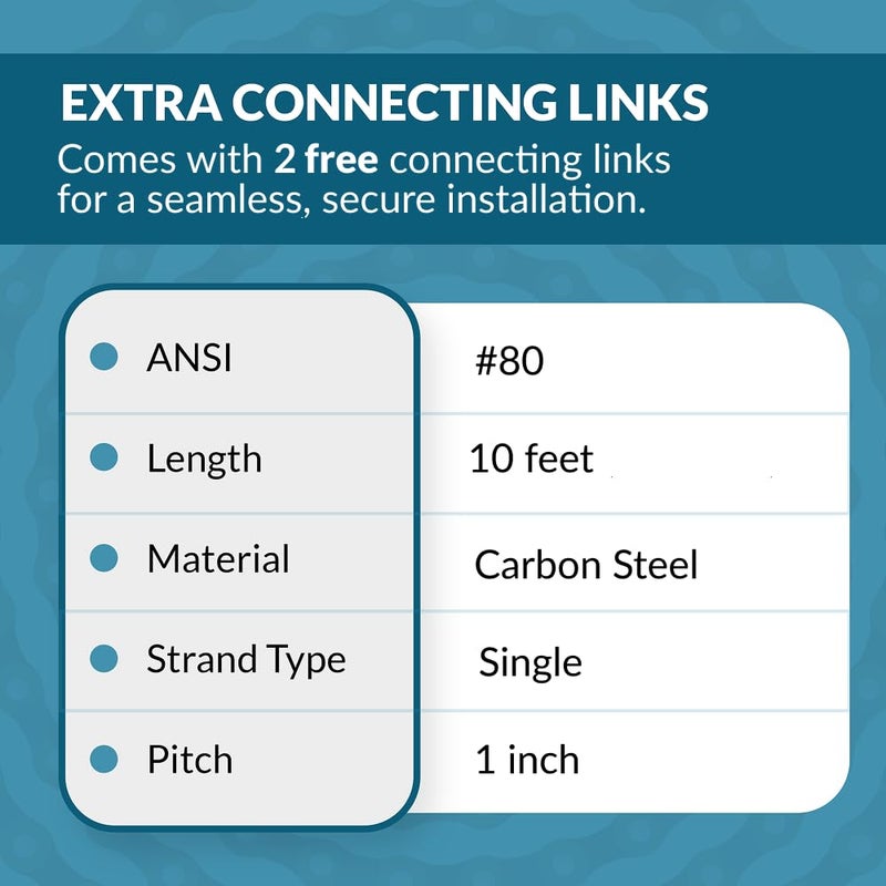 PGN Bearings PGN #80 Roller Chain - 10 Feet + 2 Free Connecting Links - Carbon Steel Chain - 119 Links - Image 5